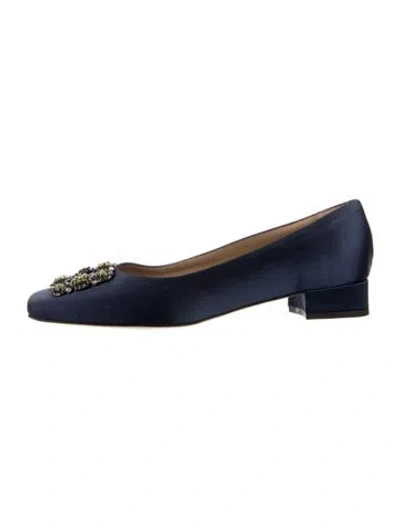 Pre-owned Ann Mashburn Leather Crystal Embellishments Pumps In Blue