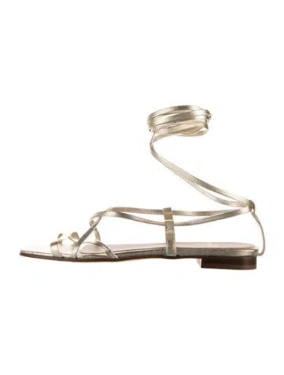Pre-owned Ann Mashburn Leather Flats In Gold