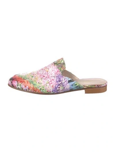 Pre-owned Ann Mashburn Leather Floral Print Mules In Multi