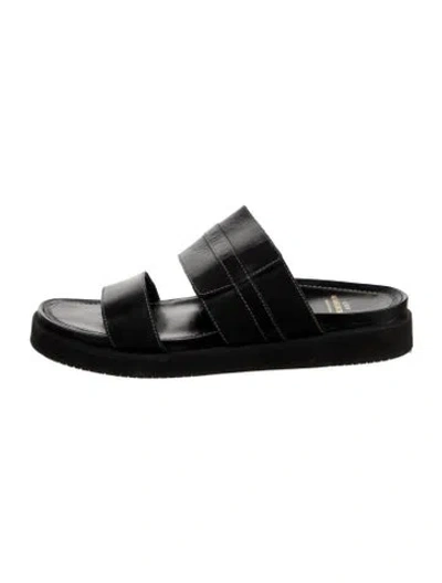 Pre-owned Ann Mashburn Leather Slides In Black