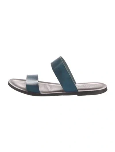 Pre-owned Ann Mashburn Leather Slides In Blue