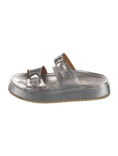 Pre-owned Ann Mashburn Leather Slides In Silver