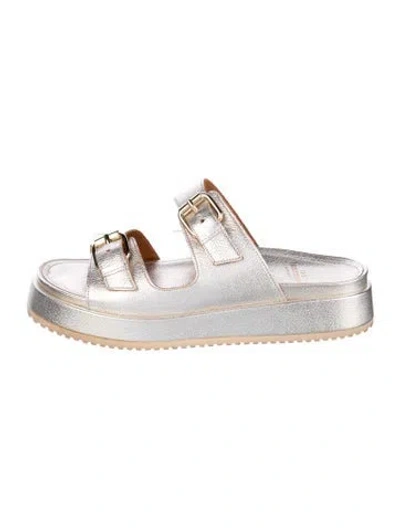 Pre-owned Ann Mashburn Leather Slides In Silver