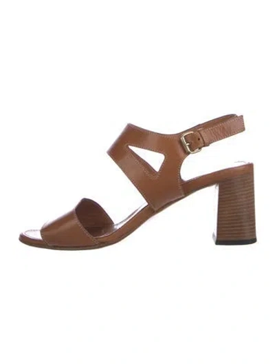 Pre-owned Ann Mashburn Leather Slingback Sandals In Brown