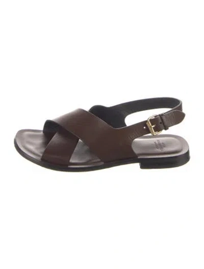 Pre-owned Ann Mashburn Leather Slingback Sandals In Brown