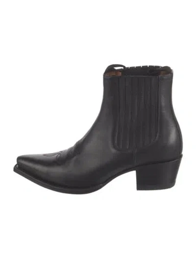 Pre-owned Ann Mashburn Leather Western Boots In Black
