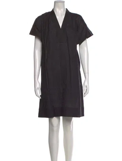 Pre-owned Ann Mashburn Linen Knee-length Dress In Black