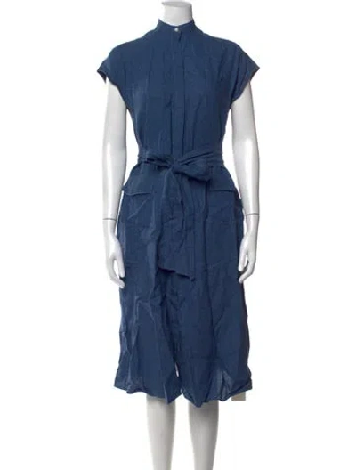 Pre-owned Ann Mashburn Linen Knee-length Dress In Blue