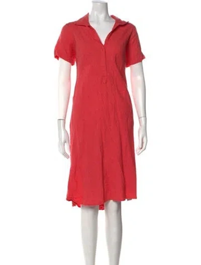 Pre-owned Ann Mashburn Linen Knee-length Dress In Red