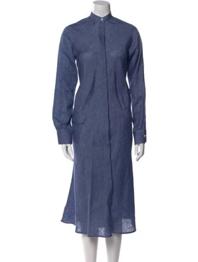 Pre-owned Ann Mashburn Linen Long Dress In Blue