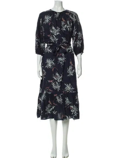 Pre-owned Ann Mashburn Linen Long Dress In Blue