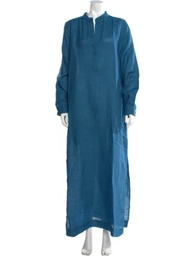 Pre-owned Ann Mashburn Linen Long Dress In Blue