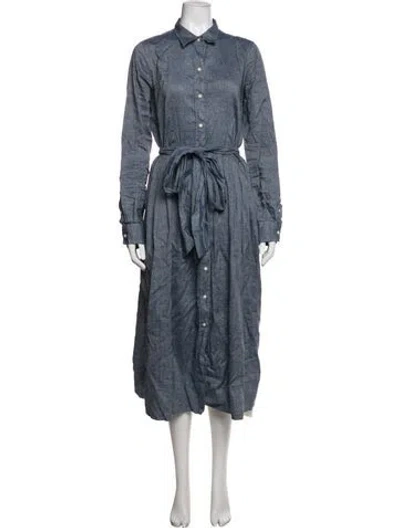 Pre-owned Ann Mashburn Linen Long Dress In Blue