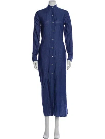 Pre-owned Ann Mashburn Linen Long Dress In Blue