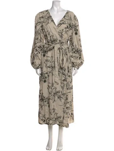 Pre-owned Ann Mashburn Linen Long Dress In Neutral
