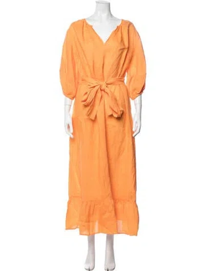 Pre-owned Ann Mashburn Linen Long Dress In Orange