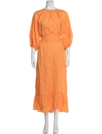 Pre-owned Ann Mashburn Linen Long Dress In Orange