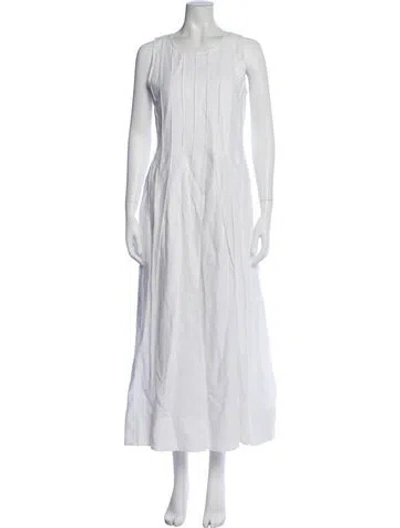 Pre-owned Ann Mashburn Linen Long Dress In White