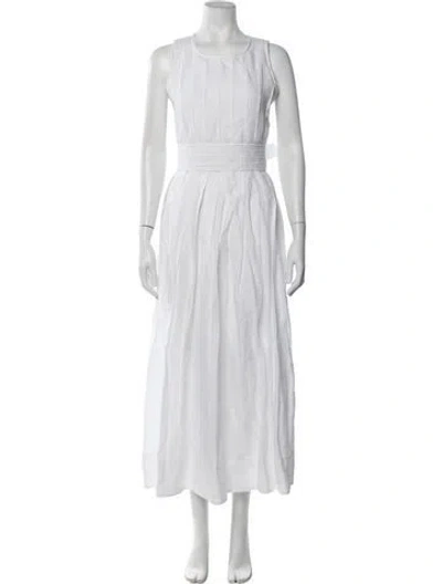 Pre-owned Ann Mashburn Linen Long Dress In White
