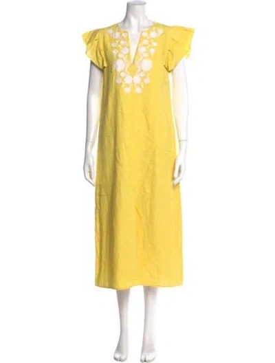 Pre-owned Ann Mashburn Linen Long Dress In Yellow