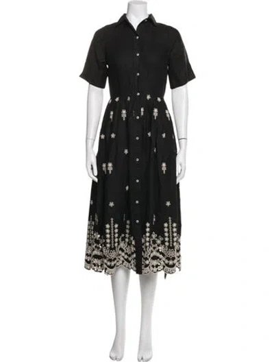 Pre-owned Ann Mashburn Linen Midi Length Dress In Black