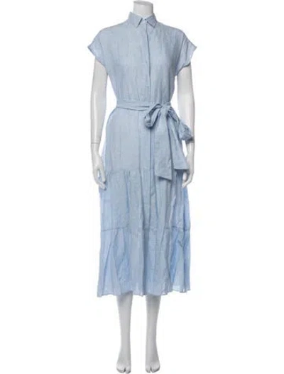 Pre-owned Ann Mashburn Linen Midi Length Dress In Blue