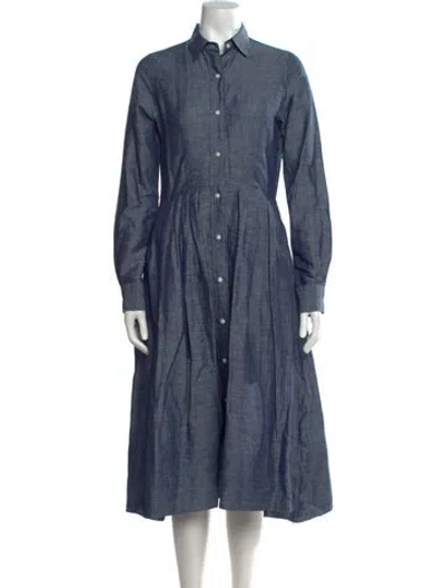 Pre-owned Ann Mashburn Linen Midi Length Dress In Blue