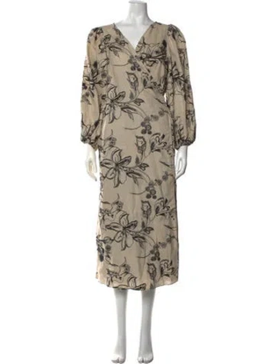 Pre-owned Ann Mashburn Linen Midi Length Dress In Neutrals