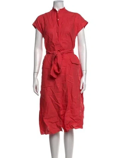 Pre-owned Ann Mashburn Linen Midi Length Dress In Red