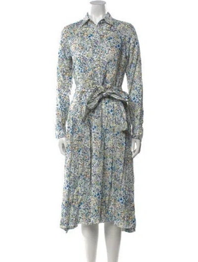 Pre-owned Ann Mashburn Linen Midi Length Dress W/ Tags In Blue