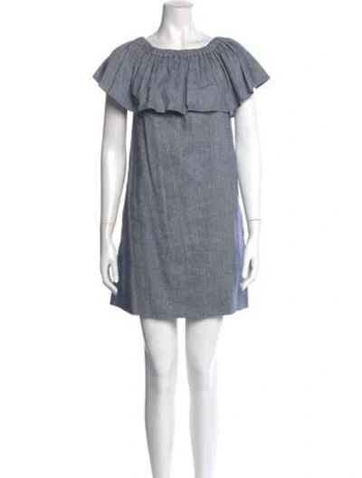 Pre-owned Ann Mashburn Linen Mini Dress In Blue