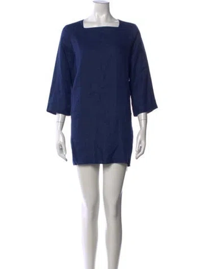 Pre-owned Ann Mashburn Linen Mini Dress In Blue