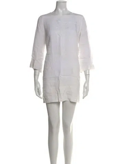 Pre-owned Ann Mashburn Linen Mini Dress In White