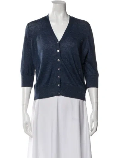 Pre-owned Ann Mashburn Linen V-neck Sweater In Blue