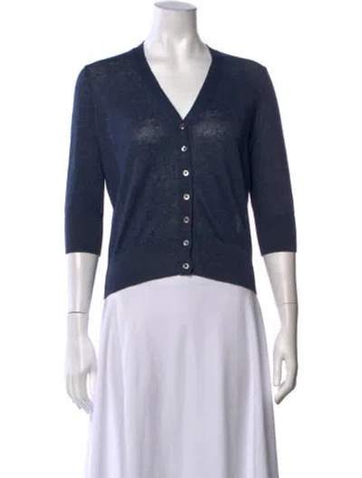 Pre-owned Ann Mashburn Linen V-neck Sweater In Blue