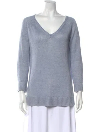 Pre-owned Ann Mashburn Linen V-neck Sweater In Blue