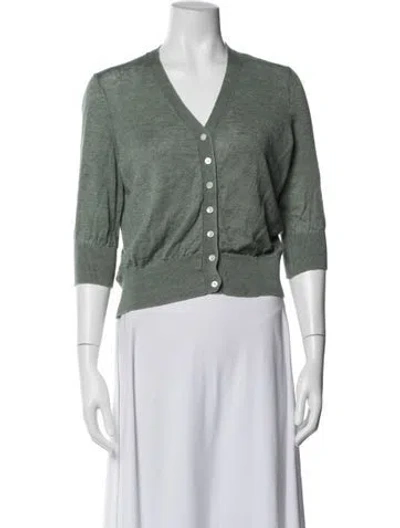 Pre-owned Ann Mashburn Linen V-neck Sweater In Green