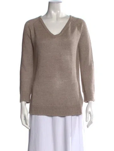 Pre-owned Ann Mashburn Linen V-neck Sweater In Neutrals
