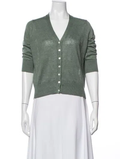 Pre-owned Ann Mashburn Linen V-neck Sweater W/ Tags In Green
