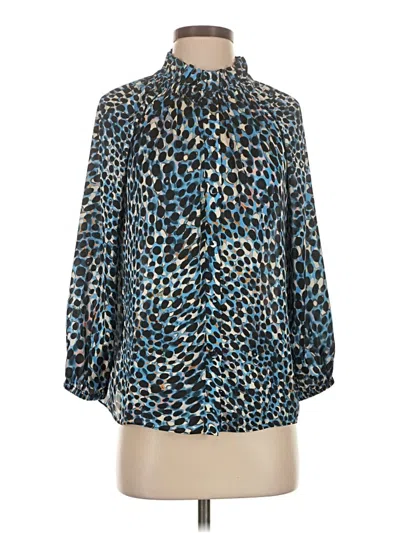Pre-owned Ann Mashburn Long Sleeve Blouse In Blue