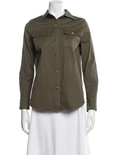 Pre-owned Ann Mashburn Long Sleeve Button-up Top In Green