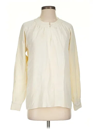 Pre-owned Ann Mashburn Long Sleeve Silk Top Ivory Mock Neckline Tops In White