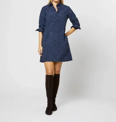 Ann Mashburn Long Sleeved Popover Dress In Blue Navy Leopard Print