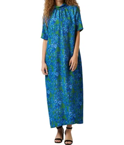 Ann Mashburn Luisa Dress In Green/blue Hestia Silk Nylon Cloquet In Multi