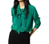 Ann Mashburn Marigold Blouse In Jade Silk Crepe De Chine In Multi
