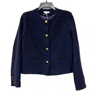Pre-owned Ann Mashburn Megan Cardigan Jacket Navy Bouclé Tweed Size Medium In Blue