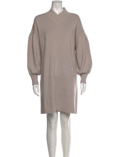 Pre-owned Ann Mashburn Merino Wool Mini Dress In Neutral