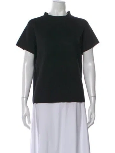 Pre-owned Ann Mashburn Merino Wool Mock Neck Sweater In Black