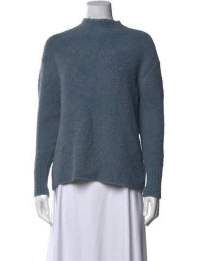 Pre-owned Ann Mashburn Merino Wool Mock Neck Sweater In Blue