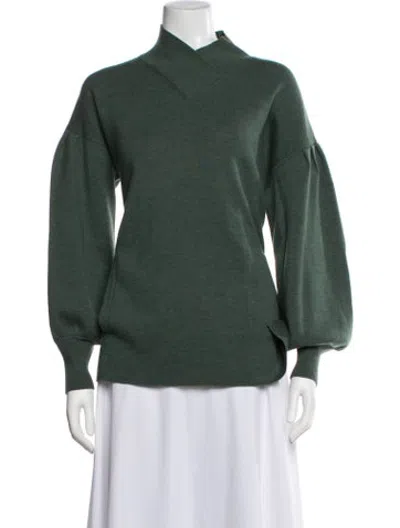 Pre-owned Ann Mashburn Merino Wool Mock Neck Sweater In Green